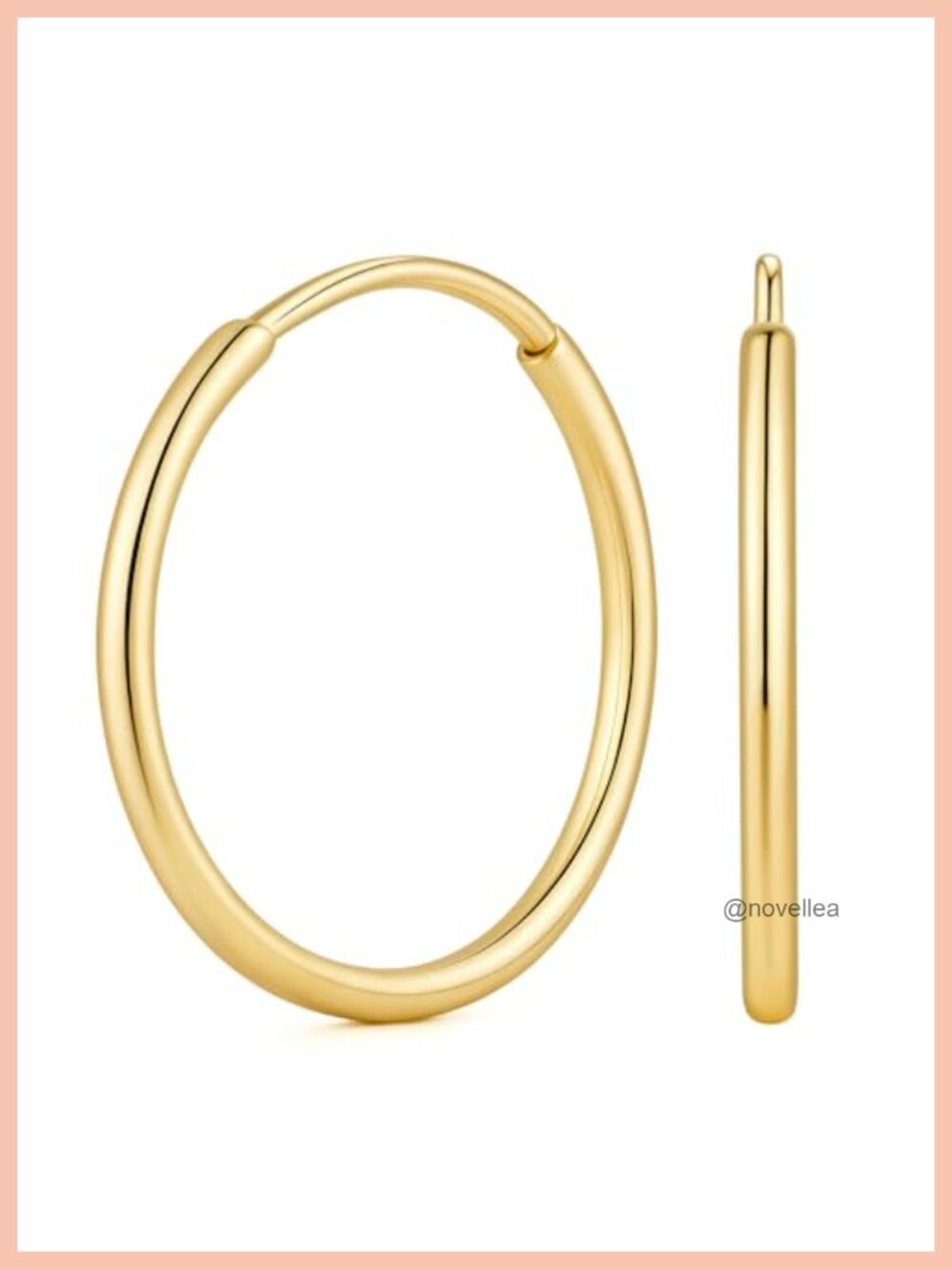 14K Gold Plated Hoop Earrings for Women, Lightweight 1mm, Available 10-20mm